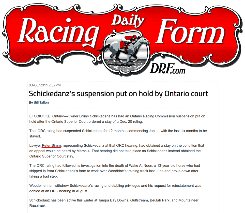 Daily Racing Form [U.S.A.] 2011-03-06 - Simm convinces Court to stay Schickedanz suspension